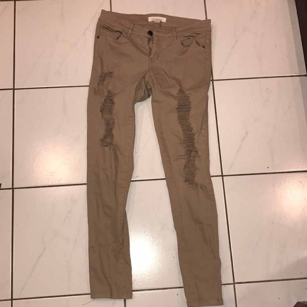 TAN skinny ripped jeans
